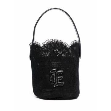 floral-lace logo patch bag