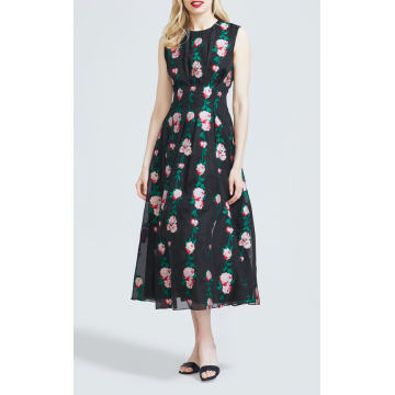 Linear Floral Fil Coupe Sleeveless A-Line Dress