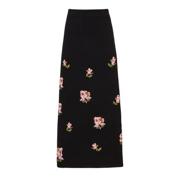 Needlepoint Knit Rose Midi Skirt