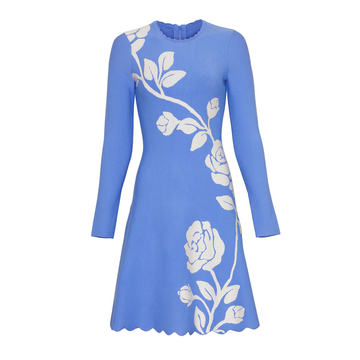 Floral Jacquard Knit Long Sleeve Fit And Flare Dress