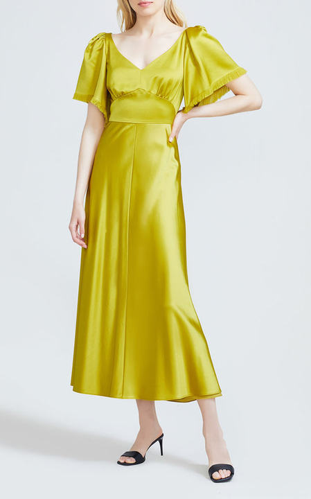 Hammered Satin Flutter Sleeve Midi Dress展示图