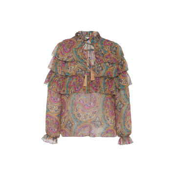 Ruffle Paisley Silk Top