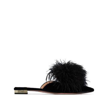 Boudoir feather-detail mules