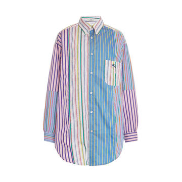 Colorblocked Striped Cotton Button-Down Shirt