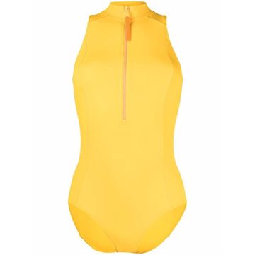 zip-front mock neck swimsuit