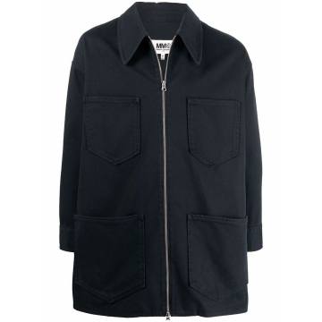 zip-front patch-pocket short sports jacket