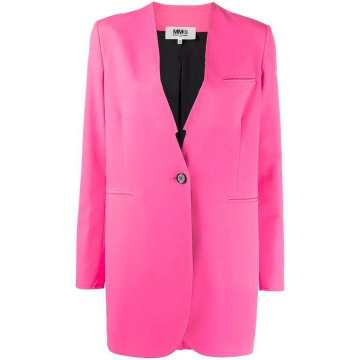 collarless button-front blazer jacket