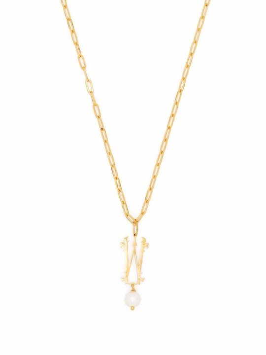 pearl-embellished W letter pendant necklace展示图