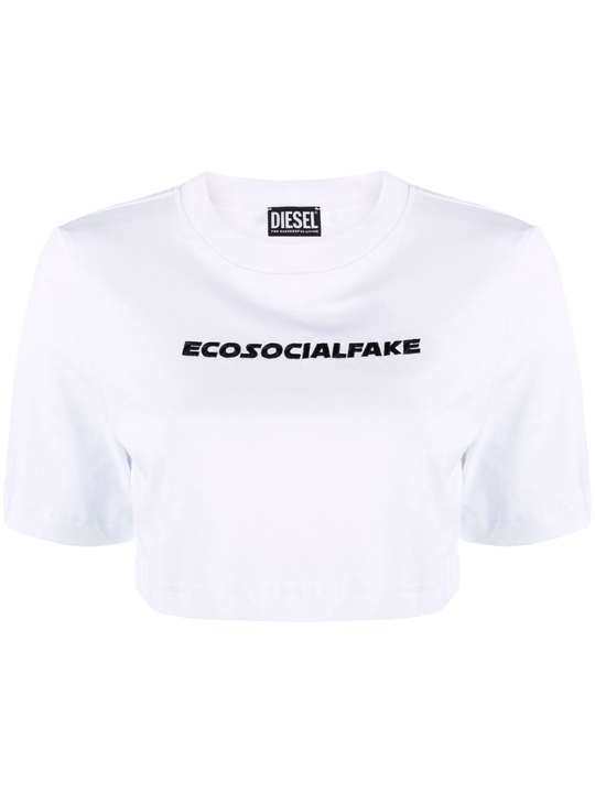 Ecosocialfake print cropped T-shirt展示图