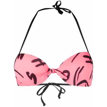 brushstroke lettering print bikini top