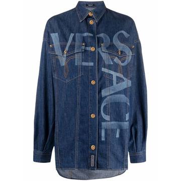 Greca-print denim shirt