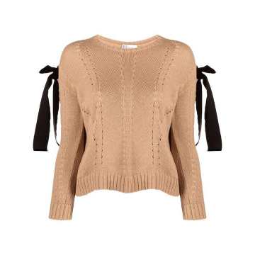 bow-detail pointelle-knit jumper