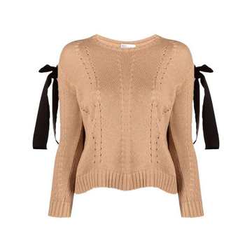 bow-detail pointelle-knit jumper