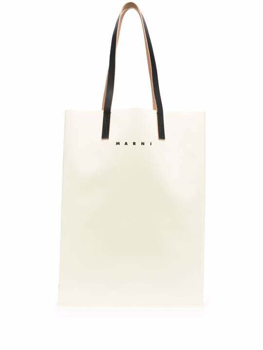 two-tone logo-print leather tote bag展示图