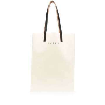 two-tone logo-print leather tote bag