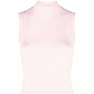 high-neck sleeveless top