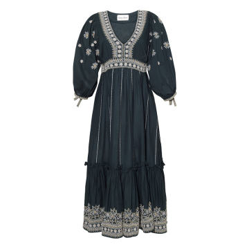 Roundhill Tie-Detailed Cotton Voile Midi Dress