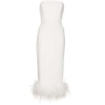 Minelli feather-trim strapless midi dress