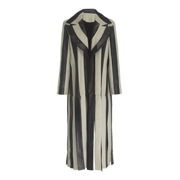 Striped Long Leather Coat