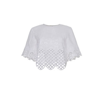 Carly Embroidered Cotton-Linen Cropped Top
