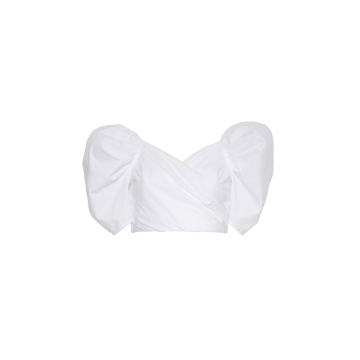 Sara Puffed-Sleeve Cotton-Poplin Cropped Top