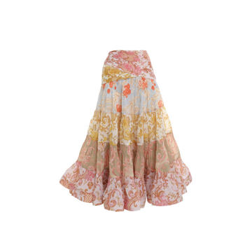 Postcard Mixed-Print Plisse Full Midi Skirt