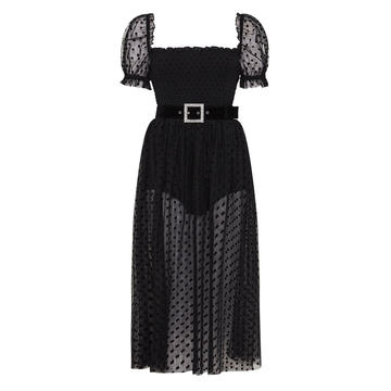 Tiffani Polka-Dot Organza Midi Dress