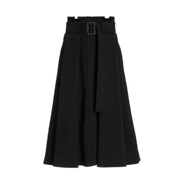 Belted Twill Midi Skirt