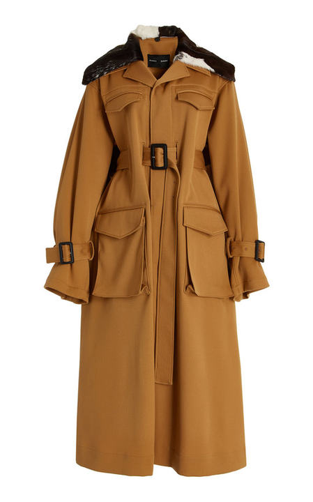 Belted Shearling-Trimmed Twill Trench Coat展示图