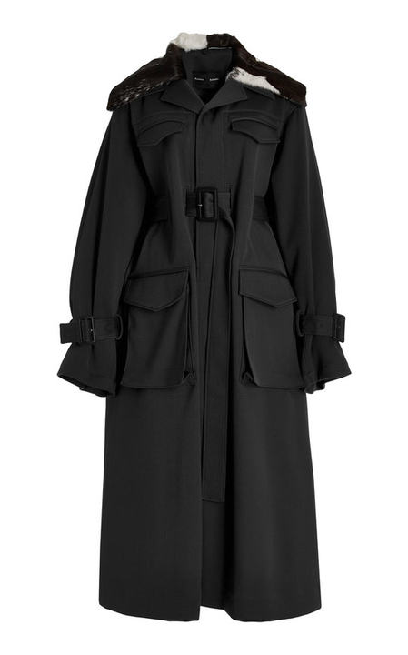 Belted Shearling-Trimmed Twill Trench Coat展示图