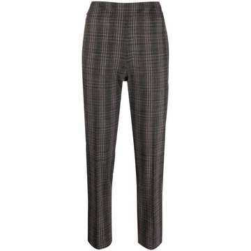 high-waist check-pattern tailored trousers