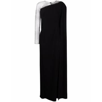 asymmetric point d'esprit-panel gown