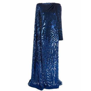 cape-effect sequinned gown