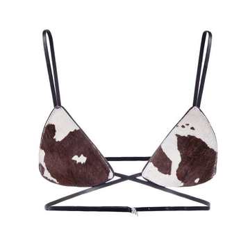 cow-print strap-detail bra