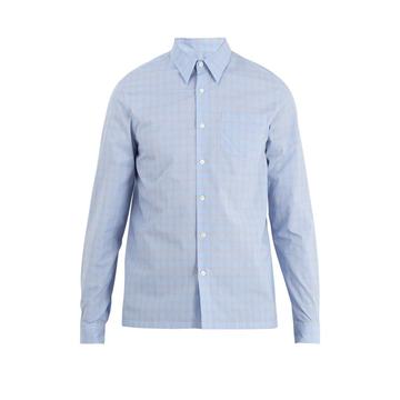 Point-collar checked cotton shirt