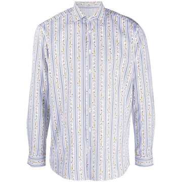 pinstripe floral-print shirt