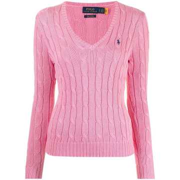 Pony logo cable-knit jumper