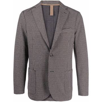 herringbone-patterned button-front blazer