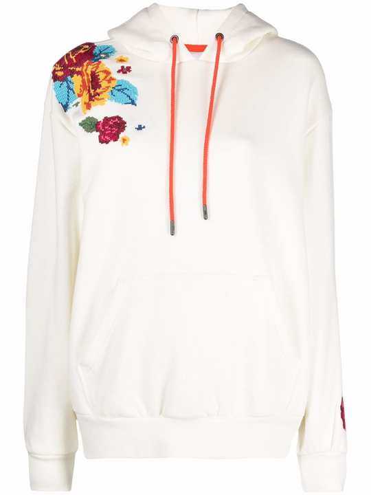 needlepoint floral-embroidered hoodie展示图