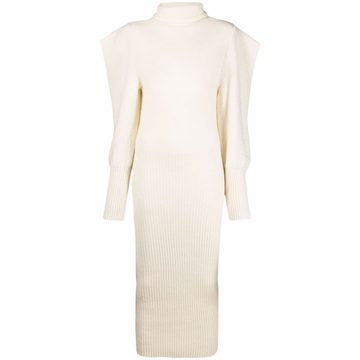 structured-shoulder virgin wool dress