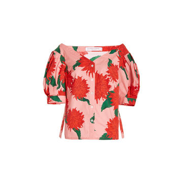 Dahlia-Print Cotton Off-the-Shoulder Top