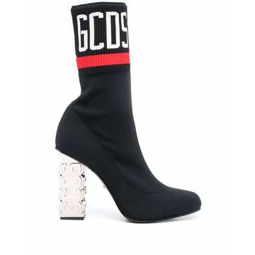 branded sock heel ankle boots