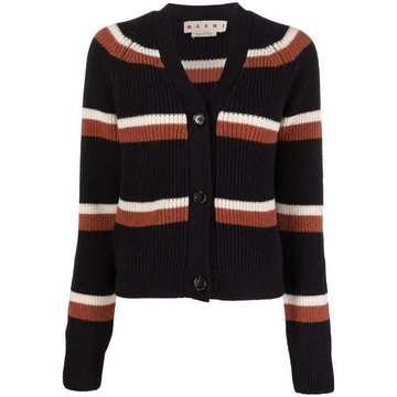 striped V-neck knitted cardigan