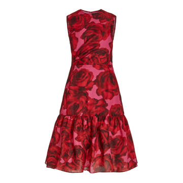 Floral-Printed Silk A-Line Dress