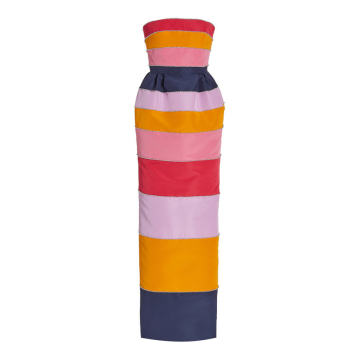 Embellished Silk Striped Column Gown