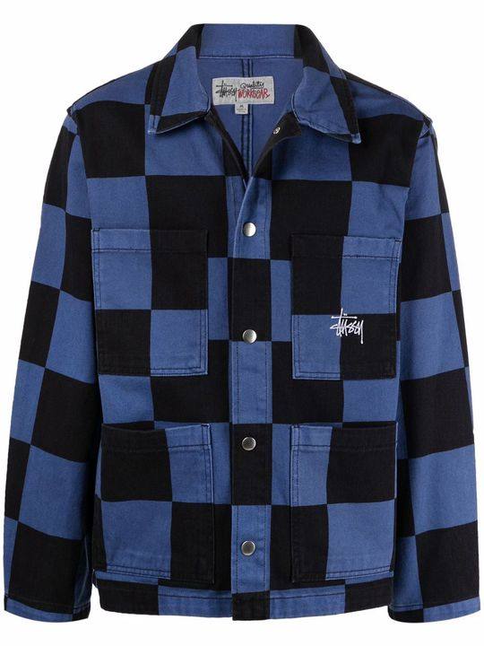 checkerboard-print button-up jacket展示图