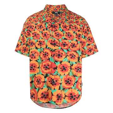 poppy-print short-sleeved shirt