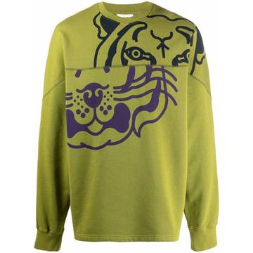 tiger-print panelled sweatshirt