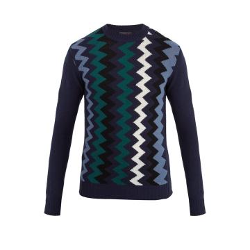 Zigzag-intarsia wool and cashmere-blend sweater