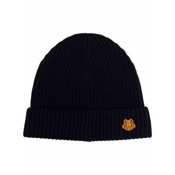 patch-embellished ribbed-knit beanie